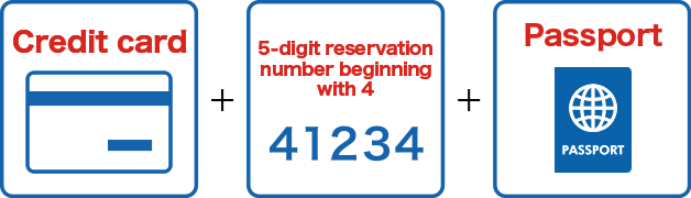 Credit card, 5-digit reservation number beginning with 4 and passport