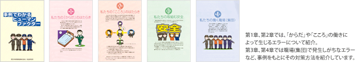 第1章、第2章では、「からだ」や「こころ」の働きによって生じるエラーについて紹介。第3章、第4章では職場(集団)で発生しがちなエラーなど、事例をもとにその対策方法を紹介しています。