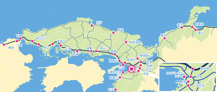 JR西日本 無料公衆無線LAN　サービス提供箇所の地図