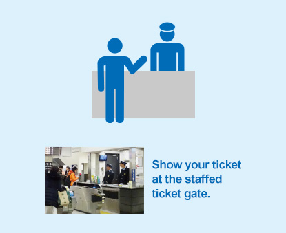 Show your ticket at the staffed ticket gate.