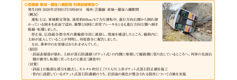芸備線 東城〜備後八幡駅間 列車脱線事故