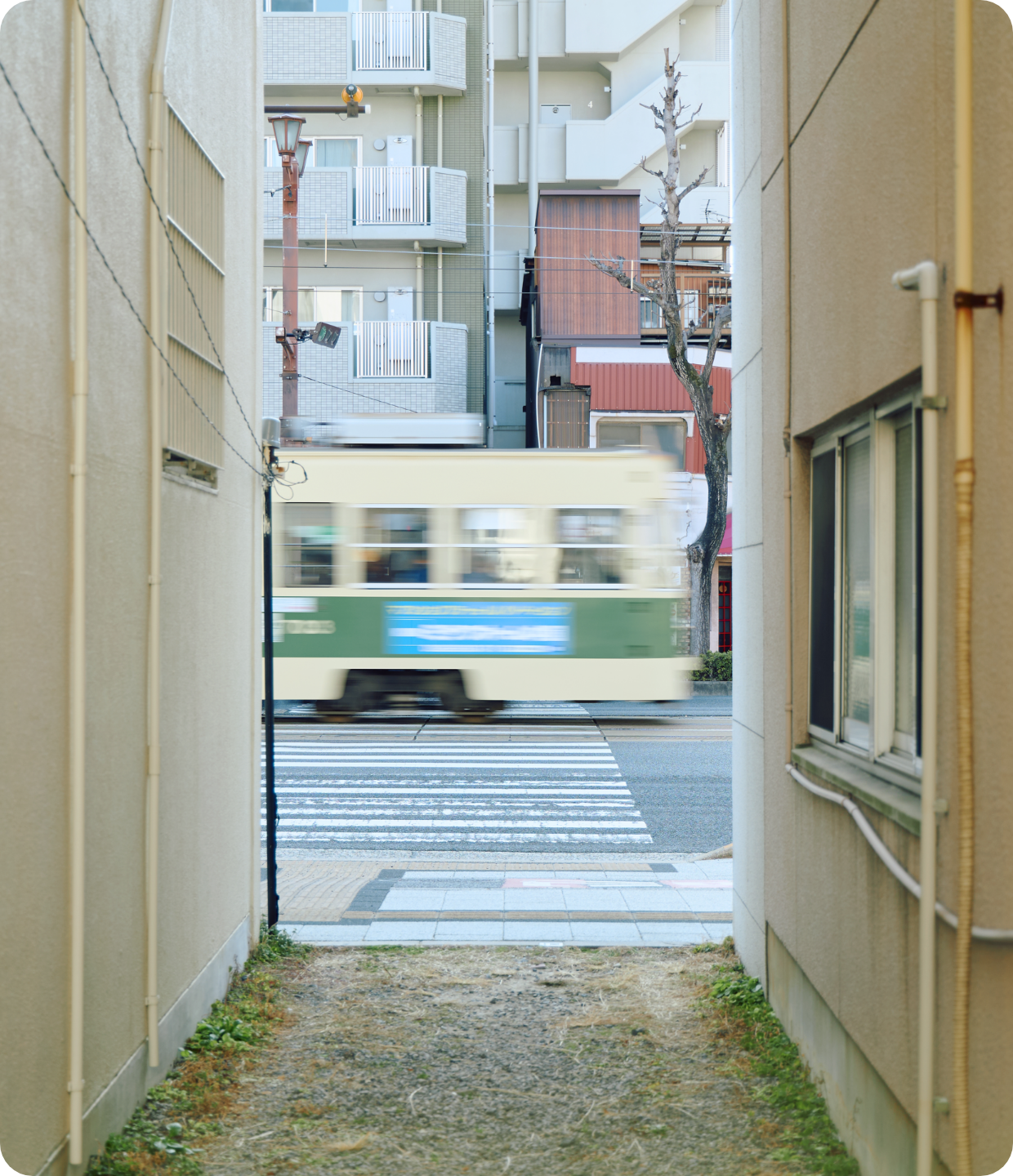 �L���s�X�𑖂蔲����H�ʓd�ԁB�L���w���ӂ̕�炵�ƌ�ʂ�������X�̕��i